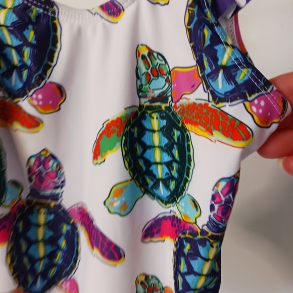 Millie Loves Lily, Baby One Piece, Swimsuit, Ruffled UPF 50 Lined Turtles Summer - Picture 3 of 7
